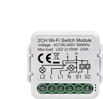 Ledgebit WiFi Smart Breaker Dual Gang Module – 5A, App & Voice Control | Smart Switch(White)