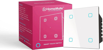 HomeMate Wi-Fi Smart 4 Gang Touch Switch (White, Pack of 1) | No Hub Required Smart Switch(White)