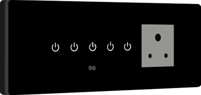 iotics Smart Touch Switch for 4 Lights & 1 Plug, Remote, Mobile App, Alexa, Google Home Smart Switch(Black)