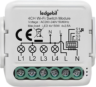 Ledgebit WiFi Smart Breaker Four Gang Module – 5A, App & Voice Control | Smart Switch(White)