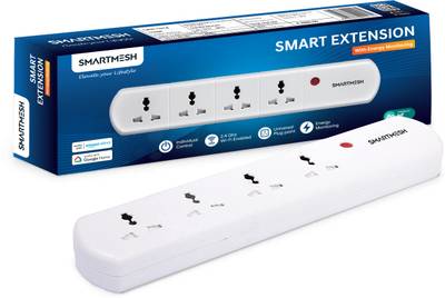 SmartMesh WiFi + BLE Smart Power Extension | 10A |4 Power Outlets Smart Switch (White) Smart Power Strip
