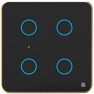 HomeMate 2 Module Smart Touch Switch Panel with Silver Bezel | Edge Series | 4 Switch(Black)