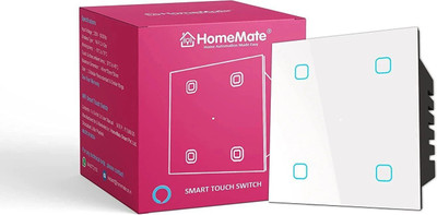HomeMate Wi-Fi Smart 4 Gang Touch Switch (White, Pack of 1) | No Hub Required Smart Switch(White)