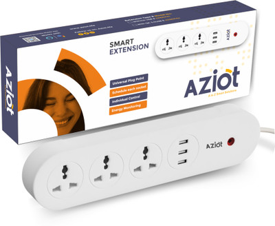AZIOT 3 Socket + USB Smart Extension - Wifi/Bluetooth Communication- Power Monitoring Smart Power Strip(White)