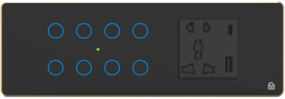 HomeMate Smart Touch Switch Panel | 8 Switch & 1 Socket with Quick Charge USB's(Black)