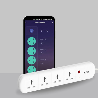 AZIOT 4 Socket Smart Extension - WiFi/Bluetooth, Timer, Power Monitor, Alexa & Google Smart Power Strip(White)