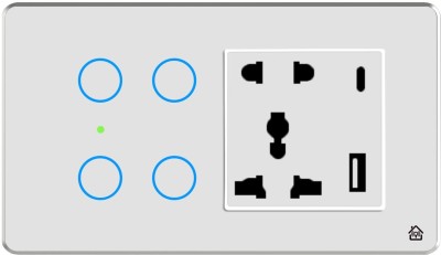 HomeMate Smart Touch Switch Panel | 4 Switch & 1 Socket with Quick Charge USB's(White)