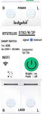 Ledgebit Smart Wi-Fi Circuit Breaker | 2P63A | Switch with Metering | Smart Life App | Smart Switch(White)