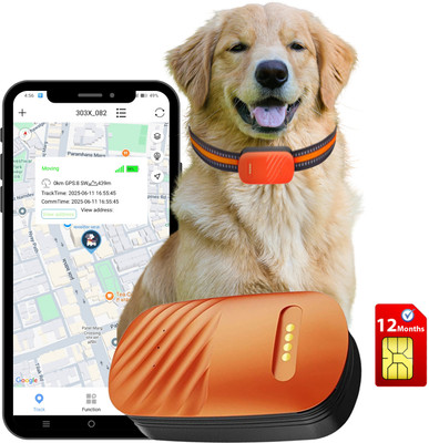 fetaca 4G Pet GPS Tracker w/ 12M Free SIM & App | Live Tracking, Waterproof, Alerts Location Smart Tracker(Orange)