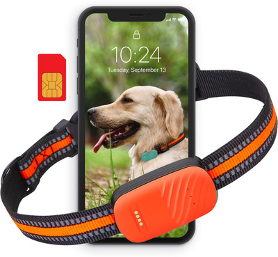 fetaca 4G Pet GPS Tracker w/ Free SIM & Collar | Live Tracking, Waterproof, Alerts Location Smart Tracker(Orange)