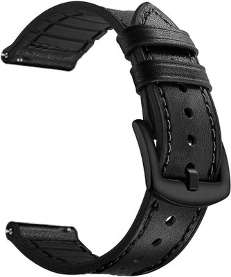KHR Hybrid Leather Watch Strap For Noise ColorFit Pro 4 Alpha Smart Watch Strap(Black)