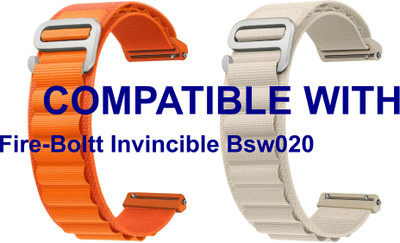ACM WSM17E22ORWT2456 Pack of 2 Watch Strap Nylon Hook 22mm for Fire-Boltt Invincible Bsw020 Smartwatch (Orange/White) Smart Watch Strap(Mullti Color)