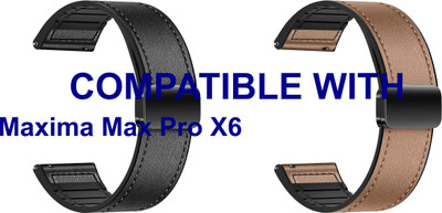 ACM WSM28P20BKGL2303 Pack of 2 Watch Strap Leather Magnetic Silicone 20mm for |Maxima Max Pro X6 Smartwatch (Black/Gold) Smart Watch Strap(Mullti Color)