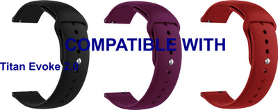 ACM WSM2P22BKPURD5039 Pack of 3 Watch Strap Silicone Belt 22mm for Titan Evoke 2.0 Smartwatch (Black/Burgundy Purple/Red) Smart Watch Strap(Mullti Color)