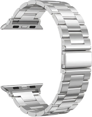 PREMBROTHERS Folding Clasp Lock, Chain Strap Compatible with Watch Series SE/6/7/5/4/3/2/1 Smart Watch Strap(Silver)