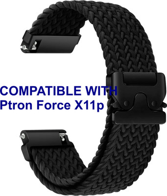 ACM WSM38Z22BK3017 Watch Strap Woven Braided Clipper 22mm for Ptron Force X11p Smartwatch Belt Black Smart Watch Strap(Black)
