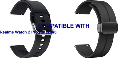 ACM WSM819B22BKBK1908 Pack of 2 Watch Strap Silicone & Magnetic Clasp 22mm for Realme Watch 2 Pro Rma2006 Smartwatch (Black) Smart Watch Strap(Mullti Color)