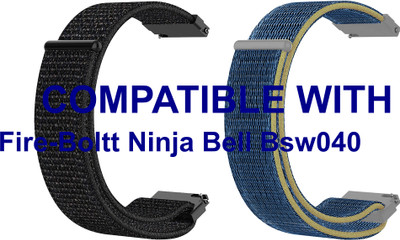 ACM WSM3V22BKBL2704 Pack of 2 Watch Strap Nylon Loop 22mm for Fire-Boltt Ninja Bell Bsw040 Smartwatch (Black/Blue) Smart Watch Strap(Mullti Color)