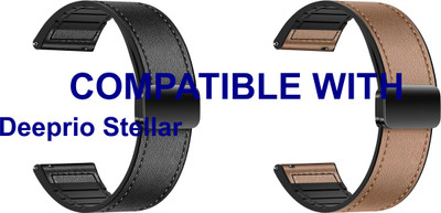 ACM WSM28P22BKGL3179 Pack of 2 Watch Strap Leather Magnetic Silicone 22mm for Deeprio Stellar Smartwatch (Black/Gold) Smart Watch Strap(Mullti Color)