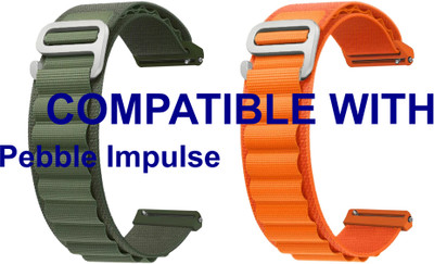 ACM WSM17E22GROR2669 Pack of 2 Watch Strap Nylon Hook 22mm for Pebble Impulse Smartwatch (Green/Orange) Smart Watch Strap(Mullti Color)