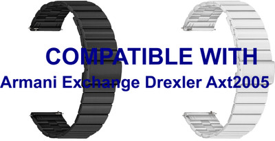 ACM WSM20H22BKSL1026 Pack of 2 Watch Strap Adjustable Steel 22mm for Armani Exchange Drexler Axt2005 Smartwatch (Black/Silver) Smart Watch Strap(Mullti Color)