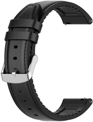 AOnes 22mm Watch Strap Leather Silicone Belt for Noise Noisefit Core 2 Buzz Smart Watch Strap(Black)