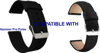 ACM WSM714B20BKBK1615 Pack of 2 Watch Strap Silicone & Leather 20mm for Hammer Pro Pulse Smartwatch (Black) Smart Watch Strap(Mullti Color)