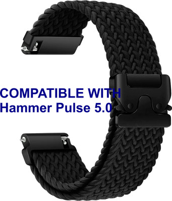 ACM WSM38Z20BK2843 Watch Strap Woven Braided Clipper 20mm for Hammer Pulse 5.0 Smartwatch Black Smart Watch Strap(Black)