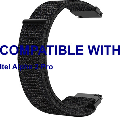 ACM WSM3V22BK3894 Watch Strap Nylon Loop Belt 22mm for Itel Alpha 2 Pro Smartwatch Black Smart Watch Strap(Black)