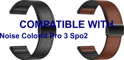 ACM WSM28P22BKBR1721 Pack of 2 Watch Strap Leather Magnetic Silicone 22mm for New Noise Colorfit Pro 3 Spo2 Smartwatch (Black/Brown) Smart Watch Strap(Mullti Color)