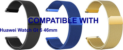 ACM WSM4M22BKBLGL5029 Pack of 3 Watch Strap Magnetic Belt 22mm for Huawei Watch Gt 6 46mm Smartwatch (Black/Blue/Gold) Smart Watch Strap(Mullti Color)