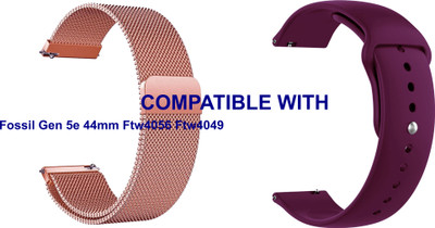 ACM WSM42A22RSGPU1315 Pack of 2 Watch Strap Metal & Silicone 22mm for Fossil Gen 5e 44mm Ftw4056 Ftw4049 Smartwatch (Rose Gold/Purple) Smart Watch Strap(Mullti Color)