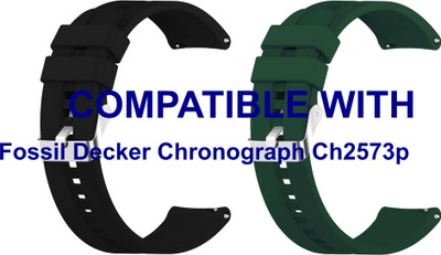 ACM WSM15C22BKGR4028 Pack of 2 Watch Strap Silicone Hook Belt 22mm for Fossil Decker Chronograph Ch2573p (Black/Green) Smart Band Strap(Mullti Color)