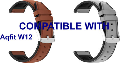ACM WSM33U20BRGY2301 Pack of 2 Watch Strap Leather Silicone 20mm for Aqfit W12 Smartwatch (Brown/Grey) Smart Watch Strap(Mullti Color)