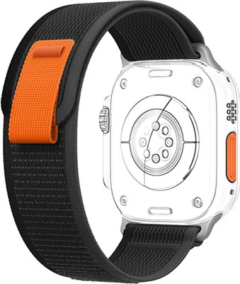 Firetook Velcro Loop Nylon Bands/Straps Compatible with Watch T55/T550 W26, 49mm 45mm 44mm 42mm Men & Women, Adjustable Strap with Metal G-Hook Premium Strap for iWatch Ultra Series SE 8 7 6 5 4 3 2 1 Smart Watch Strap Smart Watch Strap(Black, Orange)