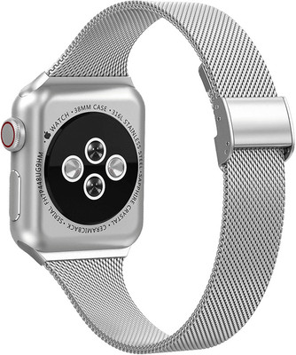 DailyObjects Silver Lightweight Women's Classic Milanese WatchBand/Straps Compatible With Apple Watch 38 mm/40 mm/41 mm | Premium Flexible Slim Fit, Sporty Adjustable Strap with clasp lock For Apple iWatch Series SE 8 7 6 5 4 3 2 1 (Watch Not Included) Smart Watch Strap(Silver)