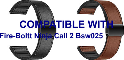 ACM WSM28P22BKBR2538 Pack of 2 Watch Strap Leather Magnetic Silicone 22mm for |Fire-Boltt Ninja Call 2 Bsw025 Smartwatch Belt (Black/Brown) Smart Watch Strap(Mullti Color)