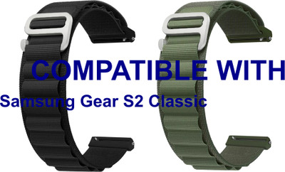 ACM WSM17E20BKGR1204 Pack of 2 Watch Strap Nylon Hook 20mm for Samsung Gear S2 Classic Smartwatch (Black/Green) Smart Watch Strap(Mullti Color)