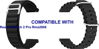 ACM WSM1718B22BKBK1908 Pack of 2 Watch Strap Nylon & Silicone 22mm for Realme Watch 2 Pro Rma2006 Smartwatch (Black) Smart Watch Strap(Mullti Color)