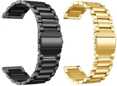 KHR 22MM Heavy Metal Chain Strap with Secure Lock Techonology Black Gold Smart Watch Strap(Black, Gold)