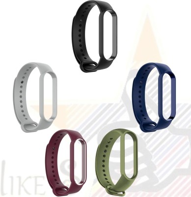 Like Star Soft Silicone Band Strap Pack Of 5Pcs For Xiaomi MI Band 5 & Xiaomi MI Band 6 Smart Band Strap(Black, Blue, Grey, Red, Green)