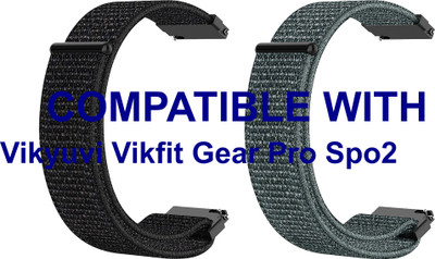 ACM WSM3V20BKGY2659 Pack of 2 Watch Strap Nylon Loop 20mm for Vikyuvi Vikfit Gear Pro Spo2 Smartwatch (Black/Grey) Smart Watch Strap(Mullti Color)