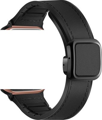KHR Genuine Leather Strap for iwatch band 45mm 44mm 49mm 42mm Series 9 8 7 6 5 4 SE Ultra 2 Smart Watch Strap(Black)