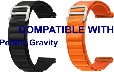 ACM WSM17E22BKOR3898 Pack of 2 Watch Strap Nylon Hook Belt 22mm for |Pebble Gravity Smartwatch (Black/Orange) Smart Watch Strap(Mullti Color)