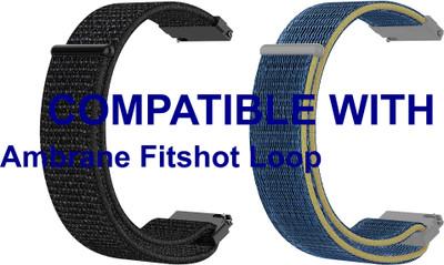 ACM WSM3V22BKBL2639 Pack of 2 Watch Strap Nylon Loop 22mm for |Ambrane Fitshot Loop Smartwatch (Black/Blue) Smart Watch Strap(Mullti Color)
