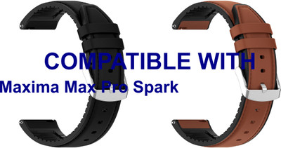 ACM WSM33U22BKBR3468 Pack of 2 Watch Strap Leather Silicone 22mm for Maxima Max Pro Spark Smartwatch (Black/Brown) Smart Watch Strap(Mullti Color)