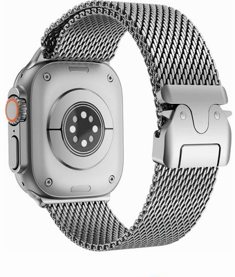 MZKART Stainless Steel Mesh Loop Strap with Parachute Style Buckle 49mm/46mm/45mm/44mm/42mm Smart Watch Strap(Silver)
