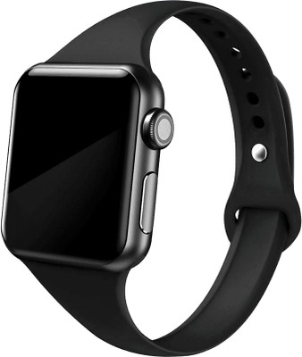 DailyObjects Black Lightweight Women's Classic Silicone WatchBand (38/40/41mm) Compatible With Apple Watchband 38 mm/ 40mm/ 41mm | Premium Flexible Slim Fit, Sporty Adjustable Strap with Pin and Tuck Closure For Apple Ultra iWatch Series SE 8 7 6 5 4 3 2 1 ( Watch Not Included) Smart Watch Strap(Bla