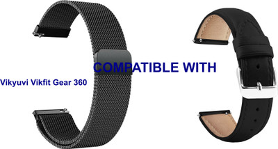 ACM WSM414B22BKBK1348 Pack of 2 Watch Strap Metal & Leather 22mm for Vikyuvi Vikfit Gear 360 Smartwatch (Black) Smart Watch Strap(Mullti Color)
