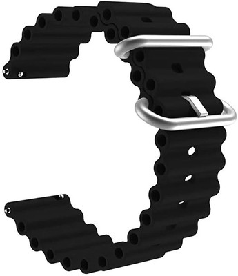 BLACK LOVIES 20MM SOFT SILICON OCEAN SPORT LOOP BELT Smart Watch Strap(Black)